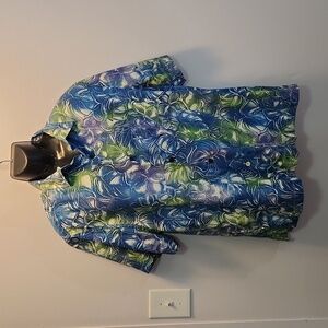 Tommy Bahama Island zone blue green tropical monstera print short sleeve shirt